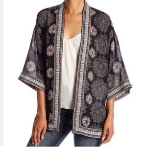 Max Studio Kimono black white pink crepe M cardigan blazer jacket